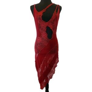 Pretty‎ Little Things 4 Red Velvet Lace Asymmetrical Dress Vampire Witchy Y2K